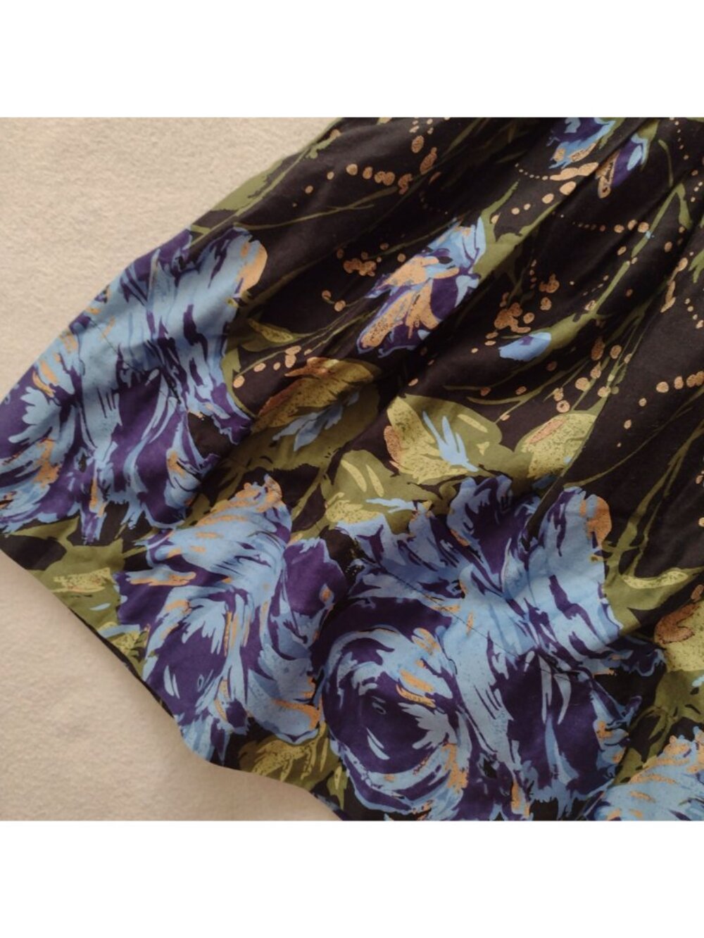 Ann Taylor Loft Floral Full Skirt S6 Black Blue Green Metallic Cotton w Pockets - Picture 5 of 9